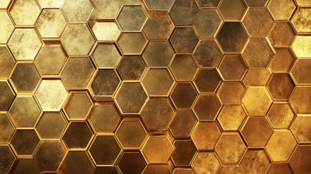 A diamond background with a pattern of diamond shapes arranged in a honeycomb structure on a golden background. The unique design and rich colors create a sophisticated look.の素材