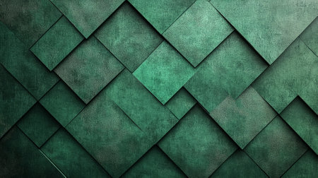 An emerald textured background showing a geometric pattern of overlapping shapes in various shades of emerald green. The modern design adds visual interest and complexity.の素材