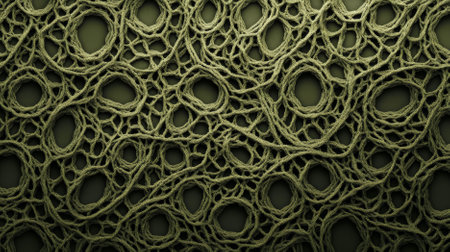 An olive abstract background with a delicate, crochet pattern. The intricate loops and knots add a handmade, vintage charm.の素材