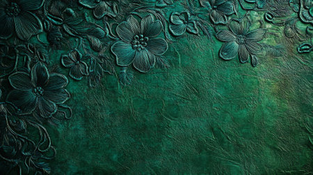 An emerald textured background featuring a delicate, embroidered pattern. The intricate details and rich green hues add a touch of elegance and tradition.の素材