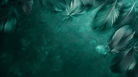 An emerald textured background with a light, airy feather texture. The delicate design and deep green color add a sense of lightness and tranquility.の素材