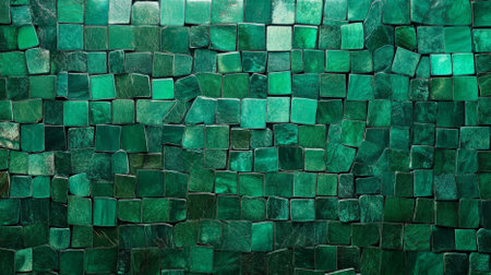 An emerald textured background showing a mosaic pattern of small, irregular tiles in various emerald shades. The intricate design adds depth and visual interest.の素材