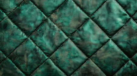 An emerald textured background with a fine, quilted texture. The padded design and deep green hues add a sense of comfort and warmth.の素材