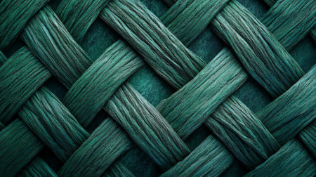 An emerald textured background showing a fine, braided pattern. The interwoven strands and rich green tones add a touch of intricacy and elegance.の素材