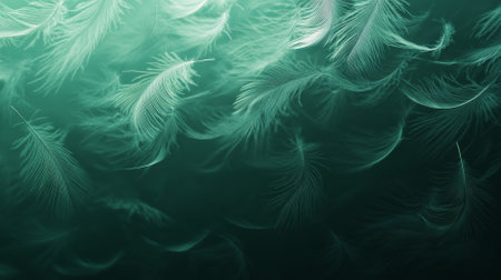 An emerald textured background with a light, airy feather texture. The delicate design and deep green color add a sense of lightness and tranquility.の素材