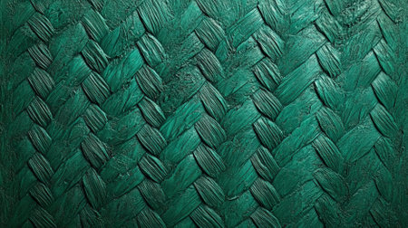 An emerald textured background with a fine, braided rope pattern. The interwoven strands and rich green hues add a touch of rustic elegance.の素材