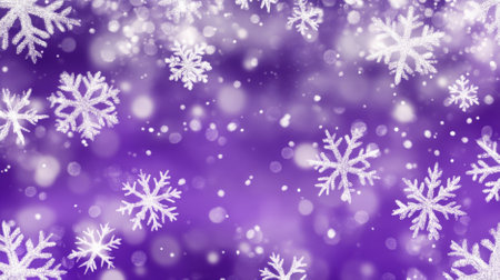 Snow-covered purple background with delicate white snowflakes, creating a magical Christmas winter design. The purple hue adds a whimsical, festive touch.の素材