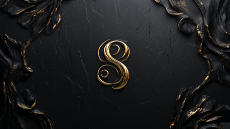 A black background with a central gold monogram. The luxurious gold lettering stands out against the deep black, creating a refined and elegant design.の素材