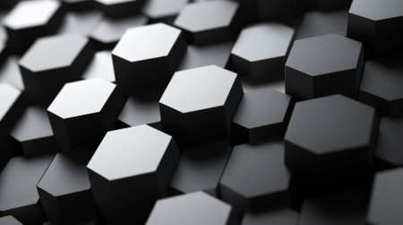 A minimalist geometric pattern with interlocking hexagons in monochrome tones, creating a sleek and elegant design.の素材