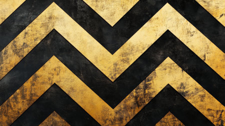 A striking geometric pattern with chevron lines in bold black and gold, creating a luxurious and eye-catching design.の素材