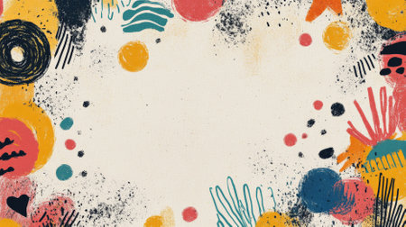 A whimsical doodle art header with a variety of shapes and textures, set against a light background for a cheerful and engaging design.の素材