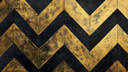A striking geometric pattern with zigzag lines in contrasting black and gold, creating a luxurious and eye-catching design.の素材