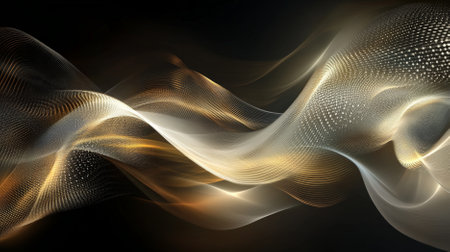 Elegant abstract background featuring a spiral sound wave rhythm line in soft gold and silver, creating a sophisticated and flowing design.の素材