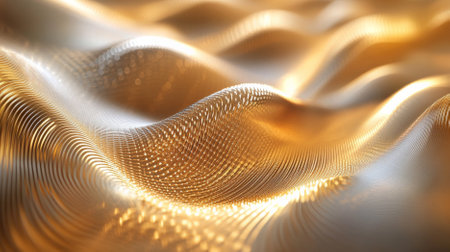 Elegant abstract background featuring a spiral sound wave rhythm line in soft gold and silver, creating a sophisticated and flowing design.の素材