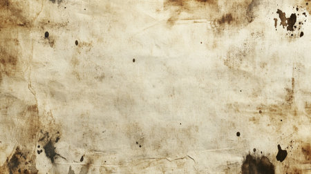 An aged paper texture with a worn surface, soft brown tones, and scattered dark spots, evoking a sense of timeworn authenticity.の素材