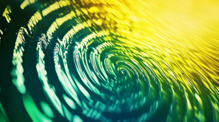 Vibrant abstract background featuring a spiral sound wave rhythm line in bright yellows and greens, forming an energetic and visually striking pattern.の素材