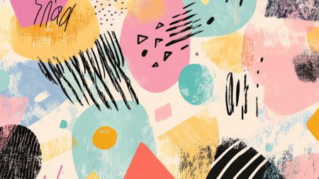 An artistic doodle art header with a mix of geometric shapes and organic textures, using a palette of pastel colors to create a playful and engaging design.の素材