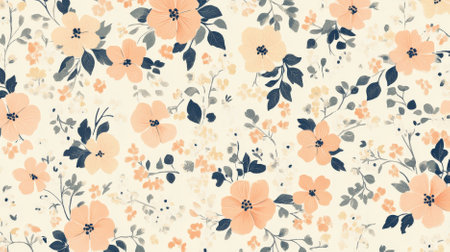 A charming floral liberty pattern featuring small flowers and leaves in pastel peach and coral, creating a delicate and feminine design.の素材