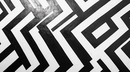 A striking geometric pattern with zigzag lines in contrasting black and white, creating a bold and dynamic design.の素材