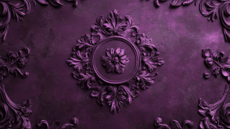 A deep matte aubergine background with a luxurious finish. The central area is smooth and clear, providing ample space for design elements.の素材