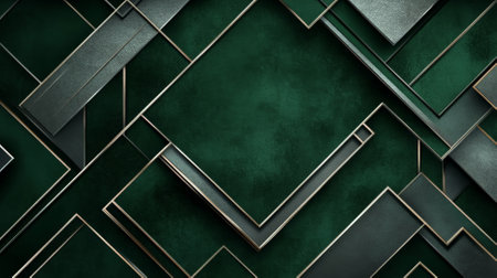 A luxurious forest green background with silver geometric patterns. The rich green and sleek silver combination adds a modern touch of elegance.の素材