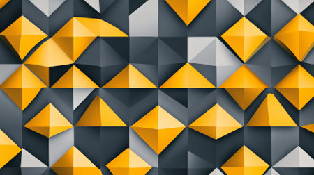 A geometric pattern featuring concentric triangles in shades of yellow and grey, creating a modern and sophisticated background.の素材