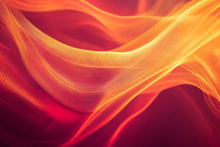 A high-energy background with vibrant light lines in shades of red and yellow, flowing in a dynamic, swirling pattern. The lines create a sense of intensity and motion.の素材