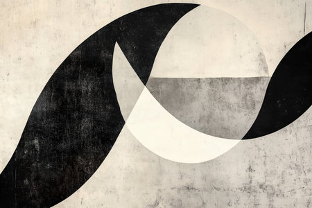 A modern abstract design with a focus on negative space and minimalism. The composition is clean and simple, with a limited color palette of black, white, and grey, creating a sophisticated and elegant aesthetic.の素材