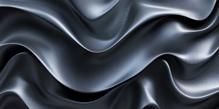 A modern abstract background featuring 3D silk fabric waves in gradient tones of charcoal gray to silver. The fabricÃ¢â¬â¢s smooth texture creates a sleek, contemporary look.の素材