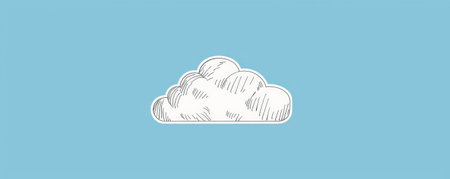 A simple white line drawing on a sky blue background of a cloud with soft, rounded edges. The light color captures the peaceful and airy nature of the cloud.の素材