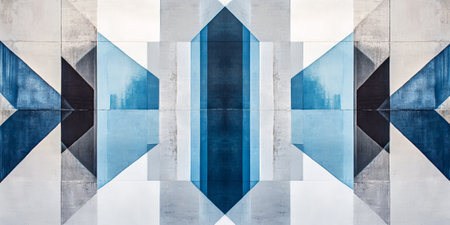 A sleek modern abstract design with a focus on symmetry and geometric precision. The composition features crisp, clean lines and a cool color palette of blues, grays, and whites.の素材