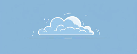 A simple white line drawing on a sky blue background of a cloud with soft, rounded edges. The light color captures the peaceful and airy nature of the cloud.の素材