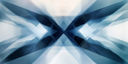 A sleek modern abstract design with a focus on symmetry and geometric precision. The composition features crisp, clean lines and a cool color palette of blues, grays, and whites.の素材