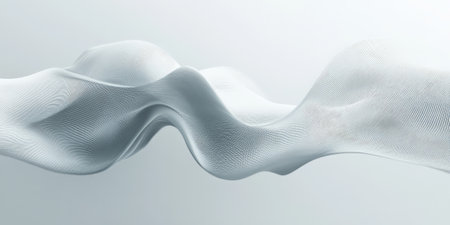 Minimalistic web design backdrop with a light gray background and subtle, abstract wave patterns in white. The design is clean and modern, suitable for corporate websites or professional portfolios.の素材