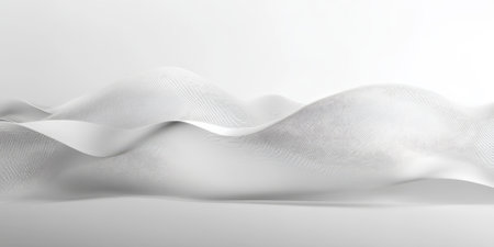 Minimalistic web design backdrop with a light gray background and subtle, abstract wave patterns in white. The design is clean and modern, suitable for corporate websites or professional portfolios.の素材