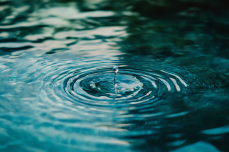 Clear water with gentle ripples caused by a single drop, forming a mesmerizing pattern. The water is so clear you can almost see through it, with light blue hues dominating the palette. Perfect for calming, nature-inspired projects.の素材