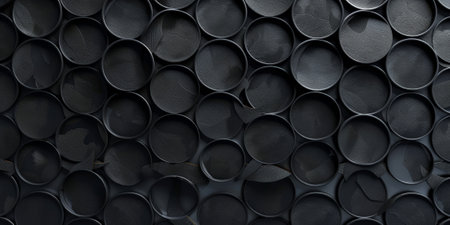 A dark black textured surface with a pattern of interlocking circles. The texture creates a sense of unity and continuity.の素材