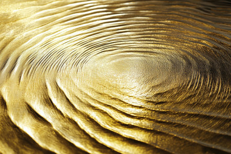 A gold textured surface with a smooth, rippled pattern, mimicking the gentle waves on a calm body of water, cast in metal.の素材