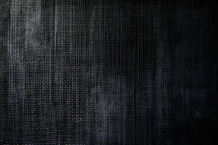 A dark black textured surface with a faint, cross-hatch pattern creating a grid-like effect. The texture adds structure and visual interest to the background.の素材