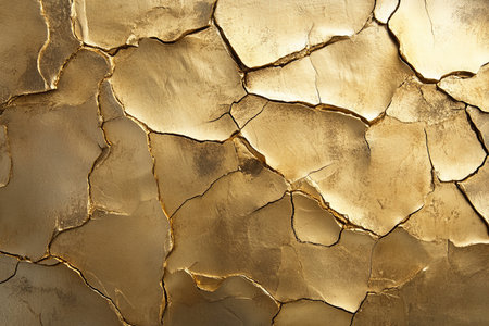 A gold textured surface with a rough, etched finish, showcasing irregular, jagged lines that give the metal an industrial, raw aesthetic.の素材