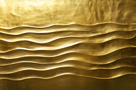A gold textured surface with a smooth, rippled pattern, mimicking the gentle waves on a calm body of water, cast in metal.の素材