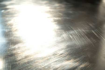 A silver textured surface with a smooth, polished finish, reflecting light in sharp, bright highlights that emphasize the metalÃ¢â¬â¢s sleek, modern quality.の素材