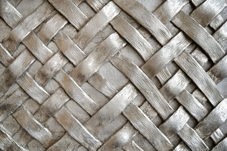 A silver textured surface with a delicate, woven pattern, resembling intricate interlacing of metal threads, creating a rich appearance.の素材