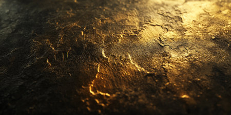 A gold textured surface with a fine, grainy texture, resembling the surface of ancient, weathered metal with a soft glow.の素材