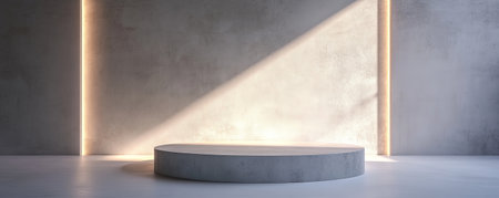 A smooth, gray stone podium standing in a minimalistic room with soft, ambient lighting, creating a clean, modern aesthetic.の素材