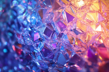 A bright textured surface with a sparkling, diamond-like texture, catching and reflecting light in brilliant, prismatic colors.の素材