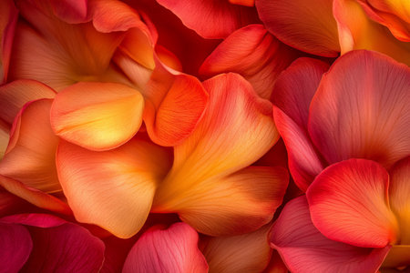A vibrant macro shot of orange and red freesia petals, with intricate details and a rich, warm color palette, creating a lively, energetic background.の素材