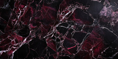 A luxurious marble background with deep burgundy and black tones, highlighted by bold silver veins.の素材