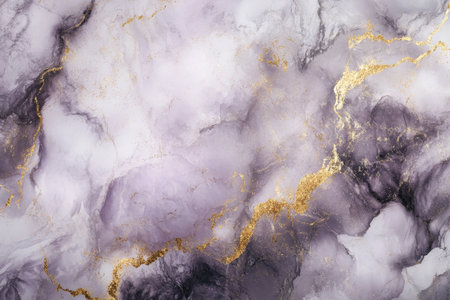 A soft, cloudy marble texture with subtle lavender and gray tones, with delicate gold veins.の素材