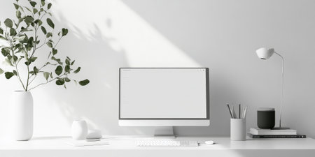 A minimalist web design with ample white space, thin borders, and monochrome elements accentuated by subtle color highlights.の素材